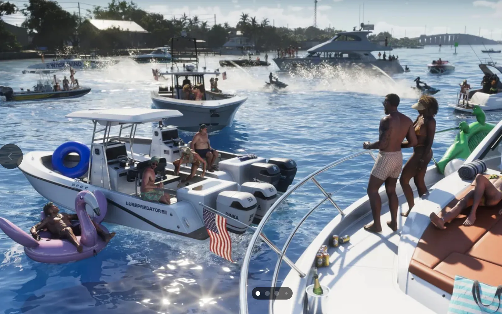 Boats rafted up together with partygoers aboard in GTA 6.