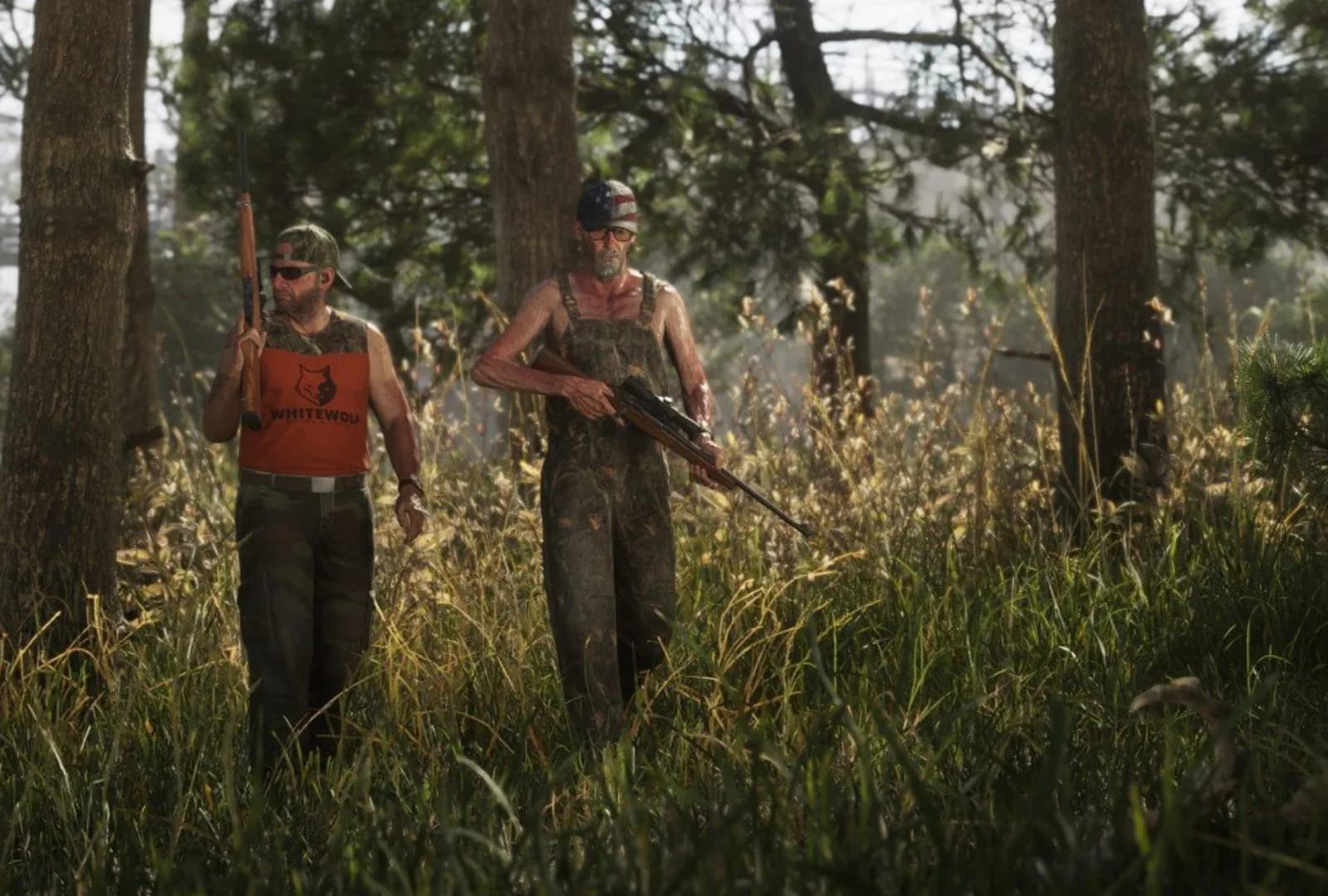 GTA 6 style artwork of hunting in the Leonida backcountry.