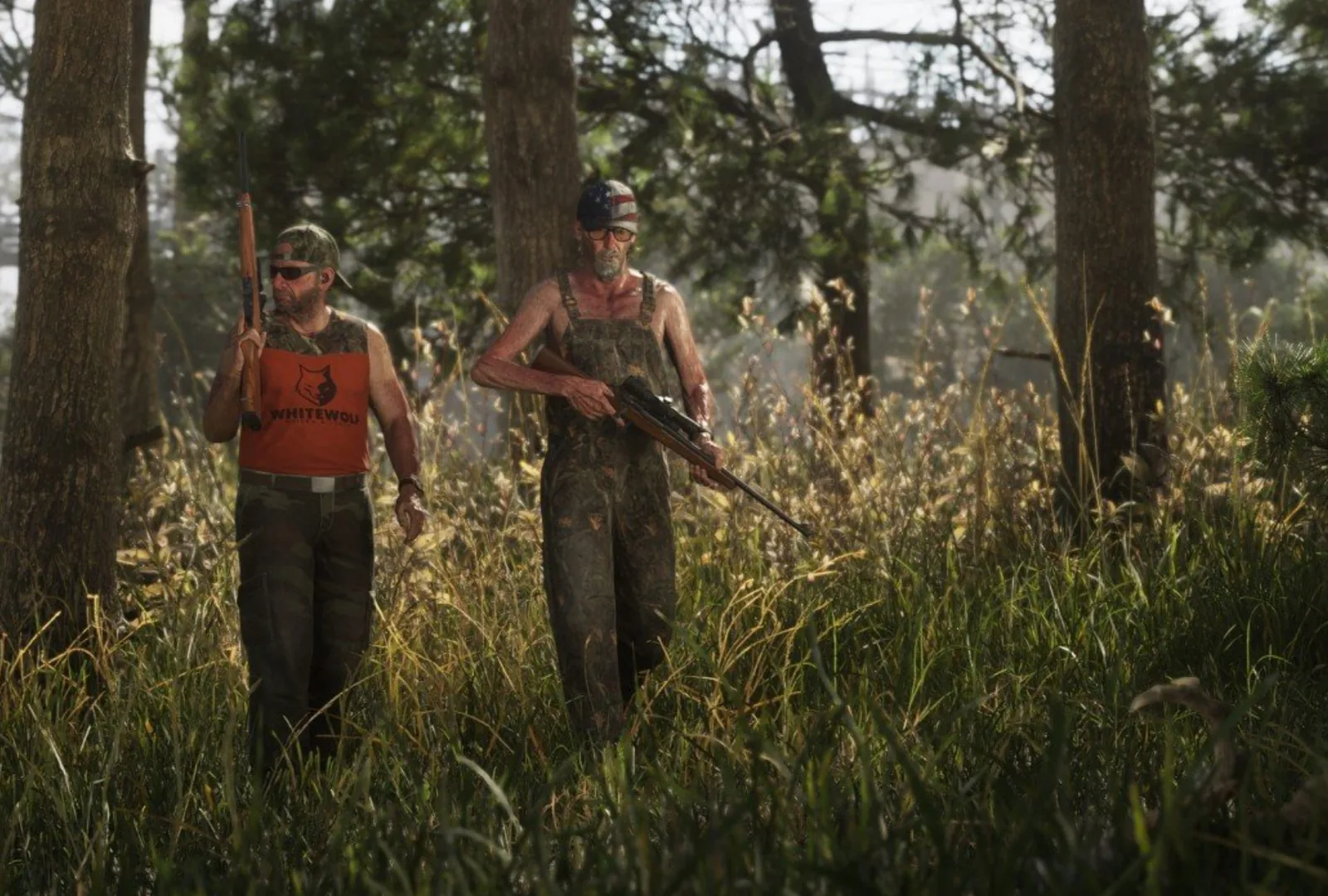 GTA 6 style artwork of hunting in the Leonida backcountry.