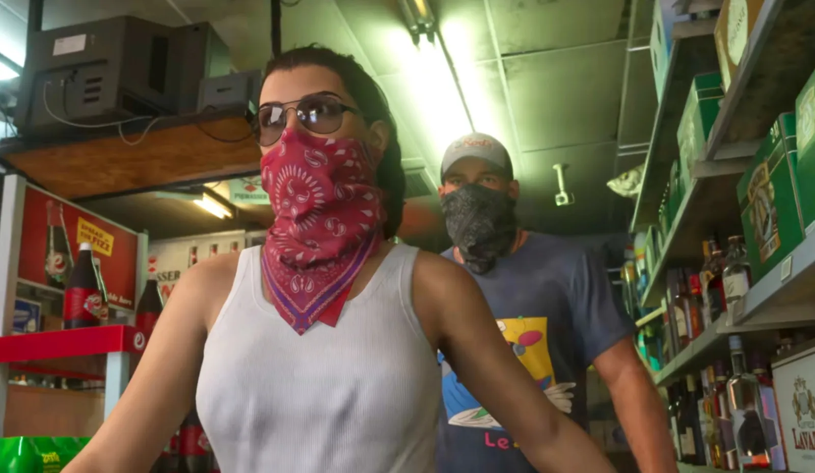 Masked robber inside a convenience store in GTA 6.
