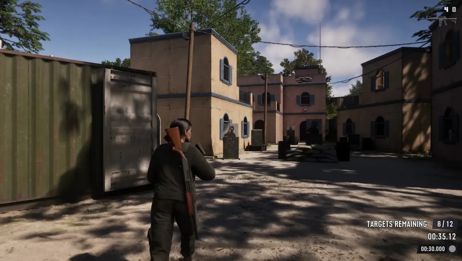Shooter aiming downrange at targets on an outdoor range in GTA 6.