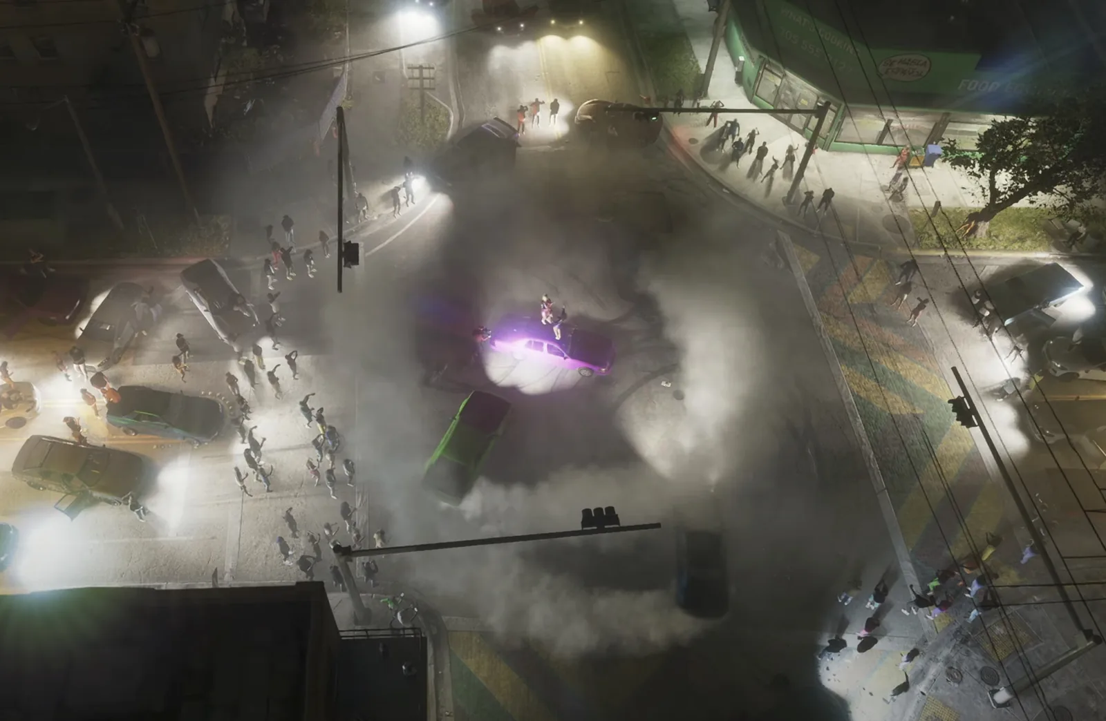 GTA 6 style artwork of a night-time street race in Vice City.