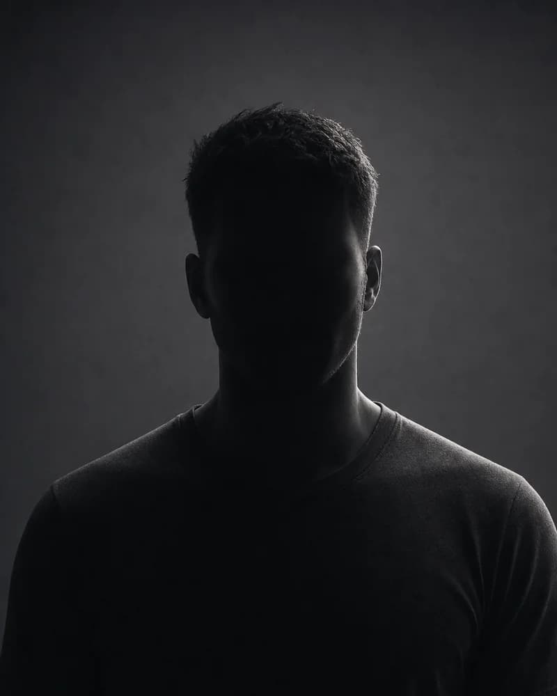 Neutral grey silhouette placeholder portrait for an unseen character.