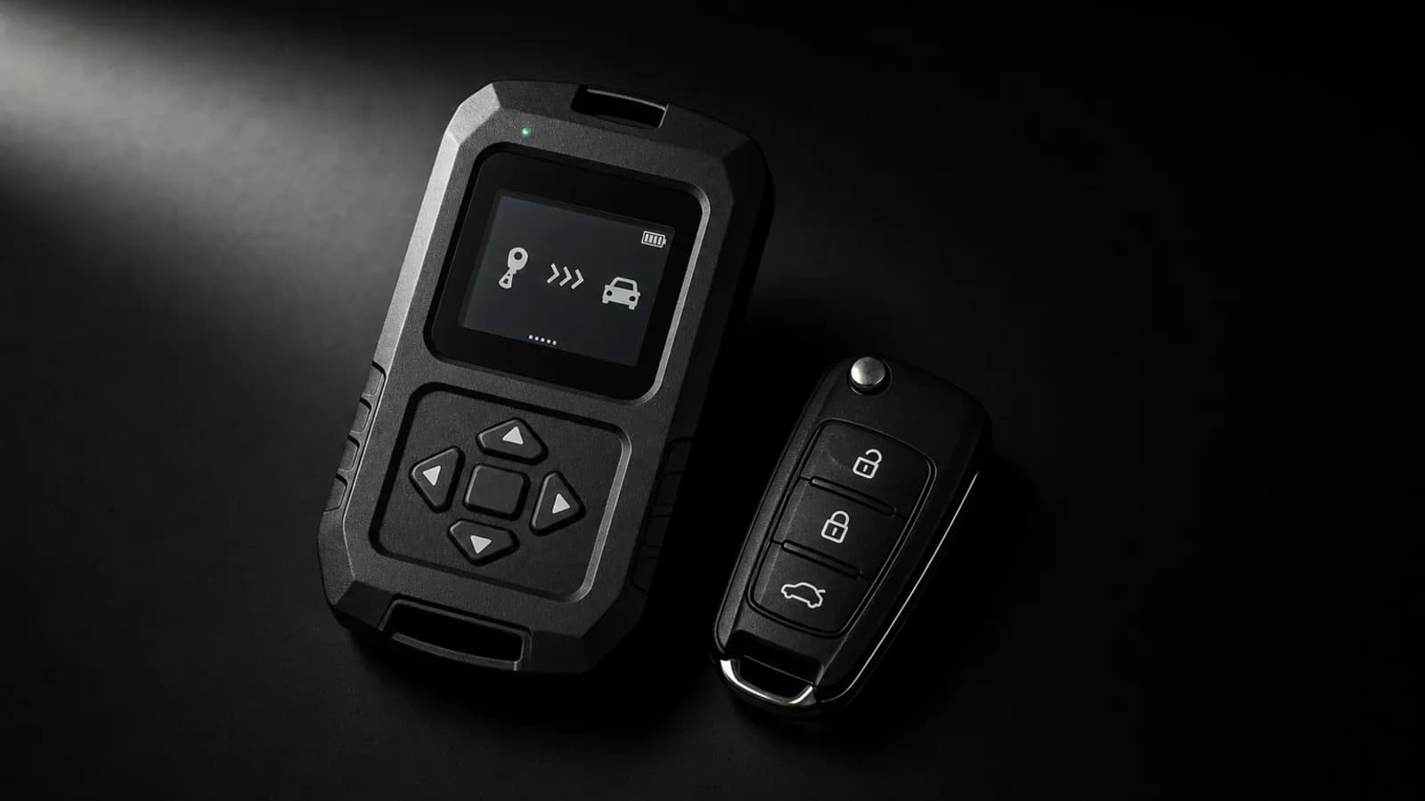 Key Cloner car theft tool concept render on a dark workbench