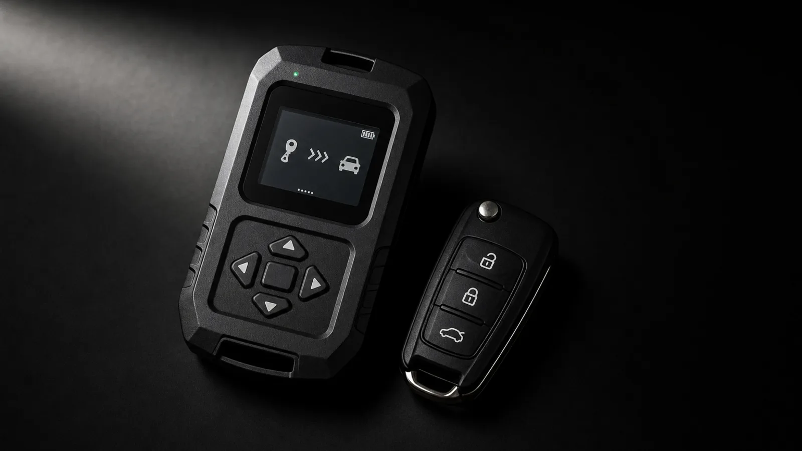 Key Cloner car theft tool concept render on a dark workbench
