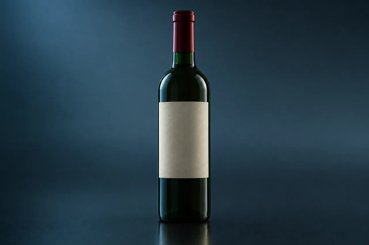 Dark green wine bottle with a red foil capsule and blank cream label, placeholder render for the GTA 6 Wine consumable
