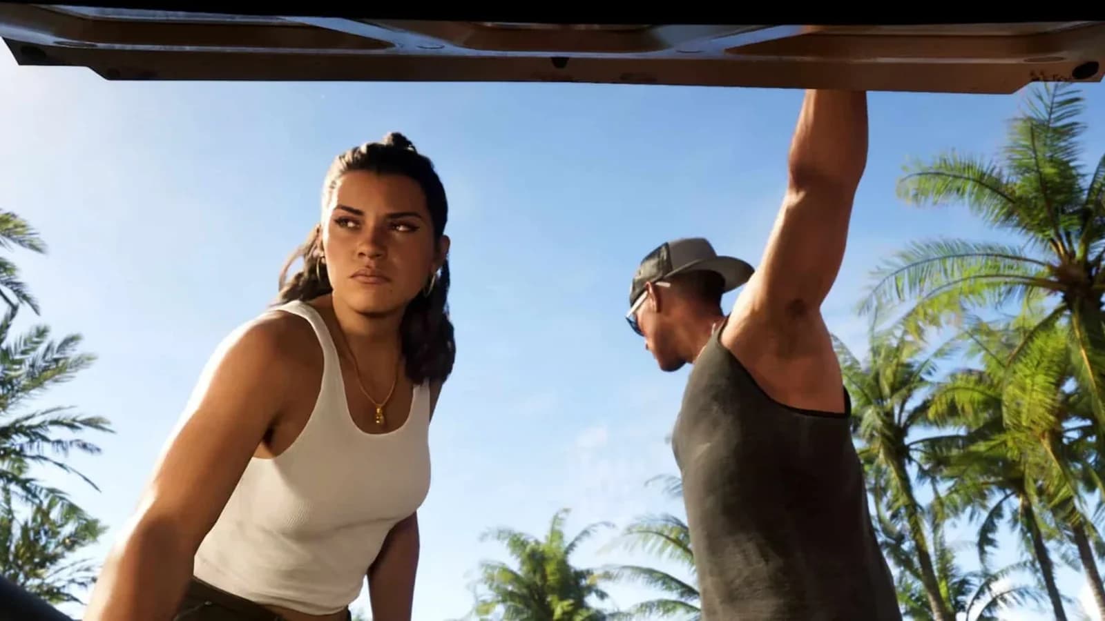 Lucia and Jason from GTA 6 standing in Leonida as controversy swirls around the game’s trailer reveal