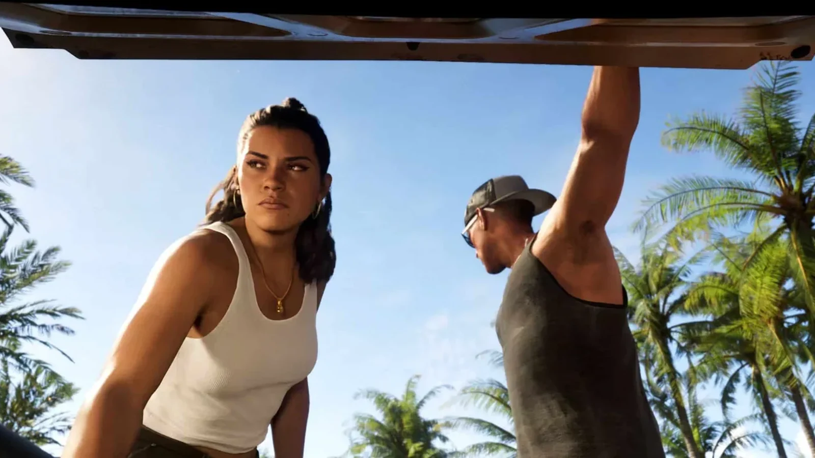 Lucia and Jason from GTA 6 standing in Leonida as controversy swirls around the game’s trailer reveal