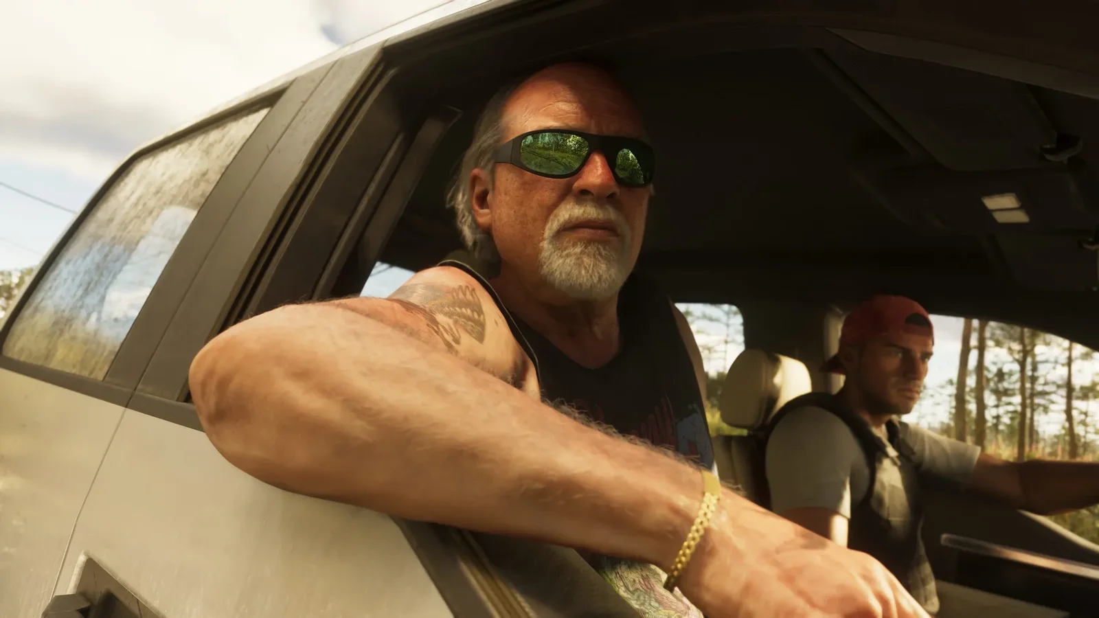 Brian Heder leaning out of a truck window in the Leonida swamps in GTA 6