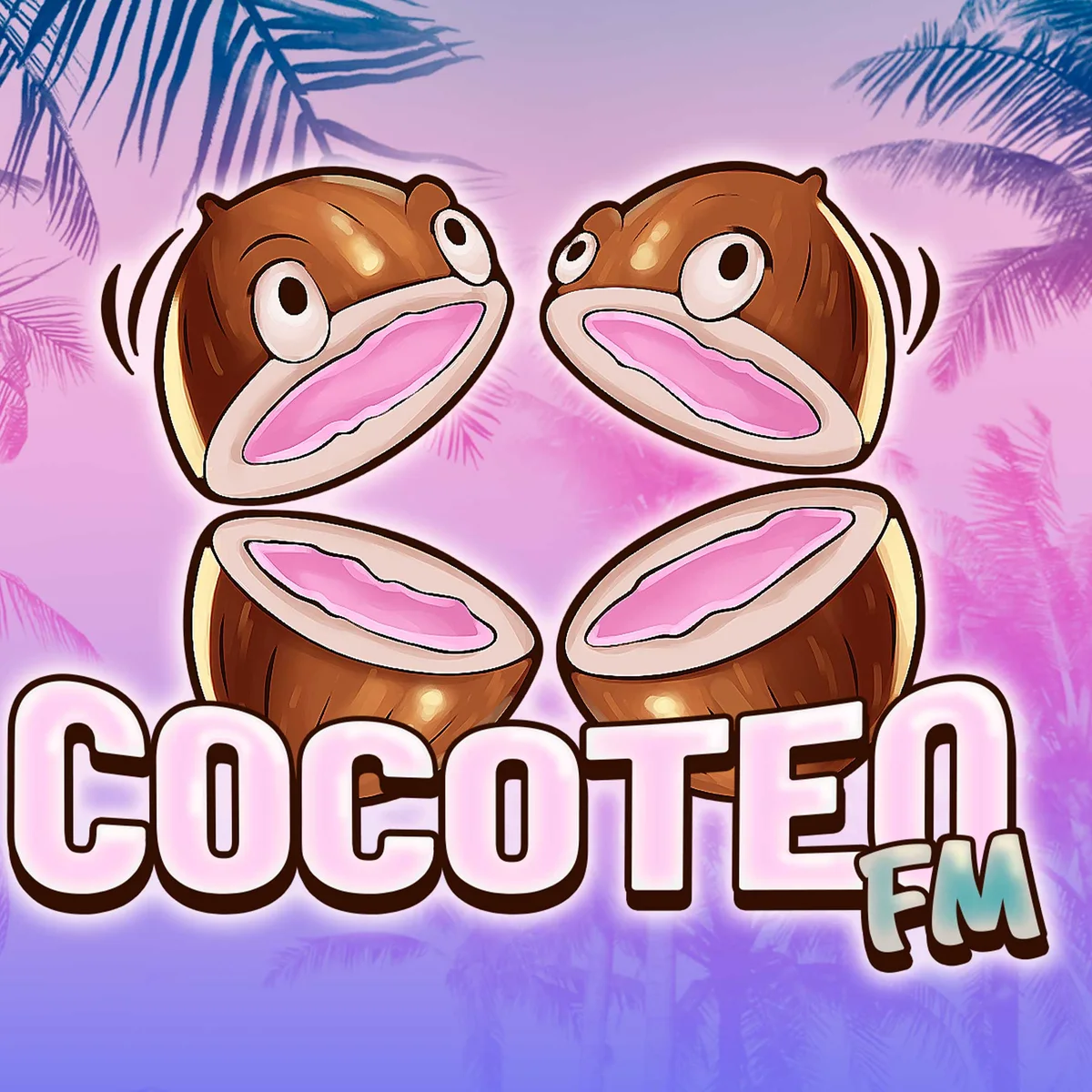 Official Cocoteo FM artwork with two halved coconuts with eyes