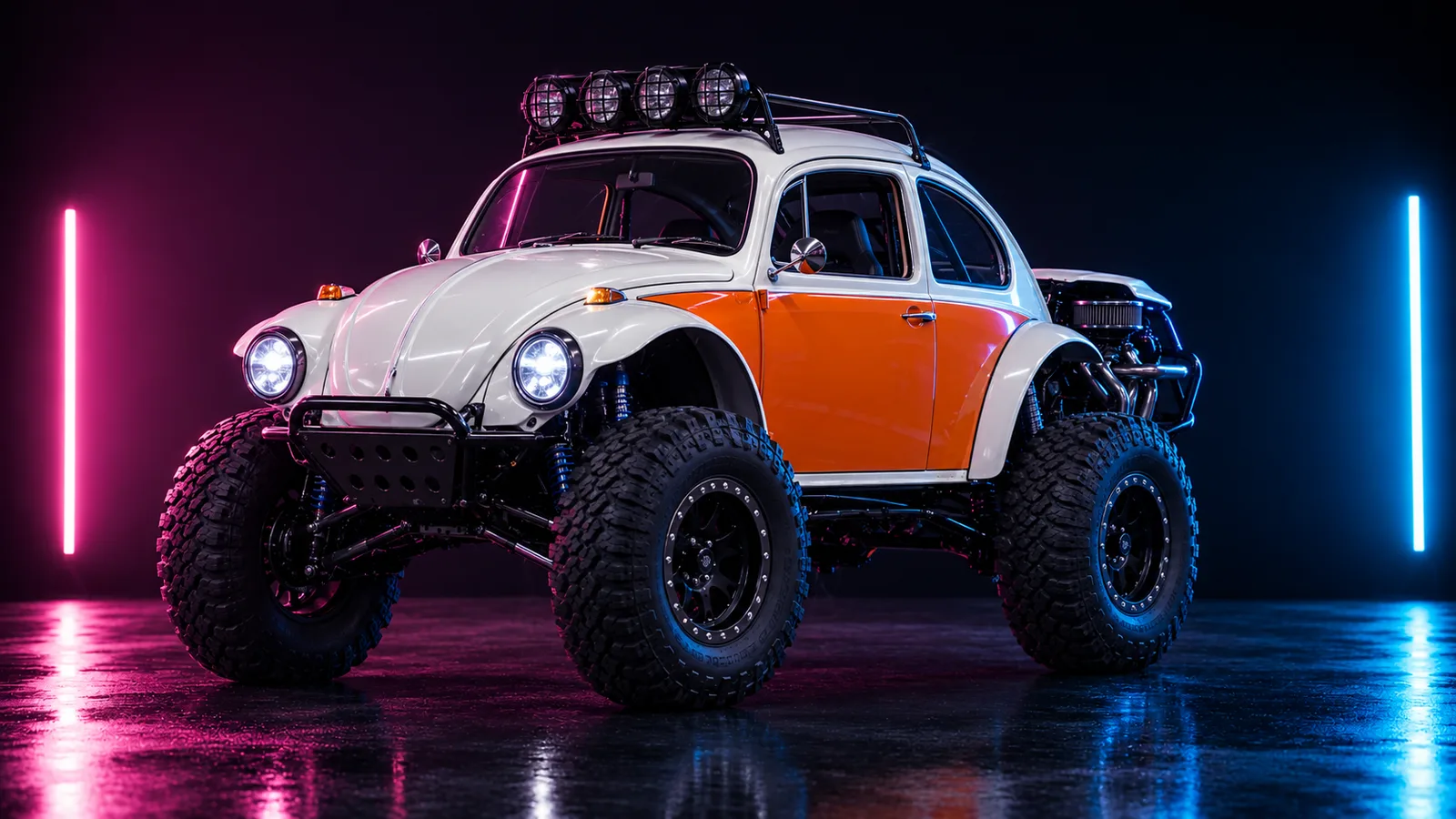 Dark studio render of a Baja Bug style buggy, placeholder concept for the GTA 6 BF Injection