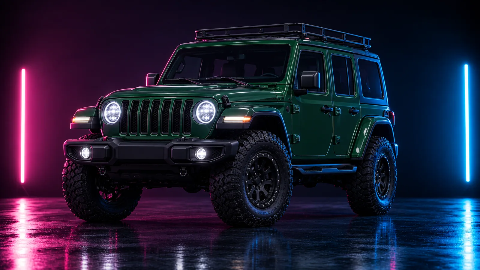 Dark studio render of a boxy four-door off-road SUV, placeholder concept for the GTA 6 Canis Terminus
