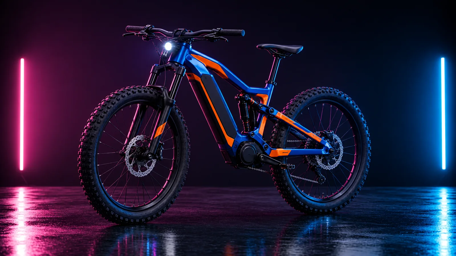 Dark studio render of an electric mountain bike, placeholder concept for the GTA 6 Electric Bike