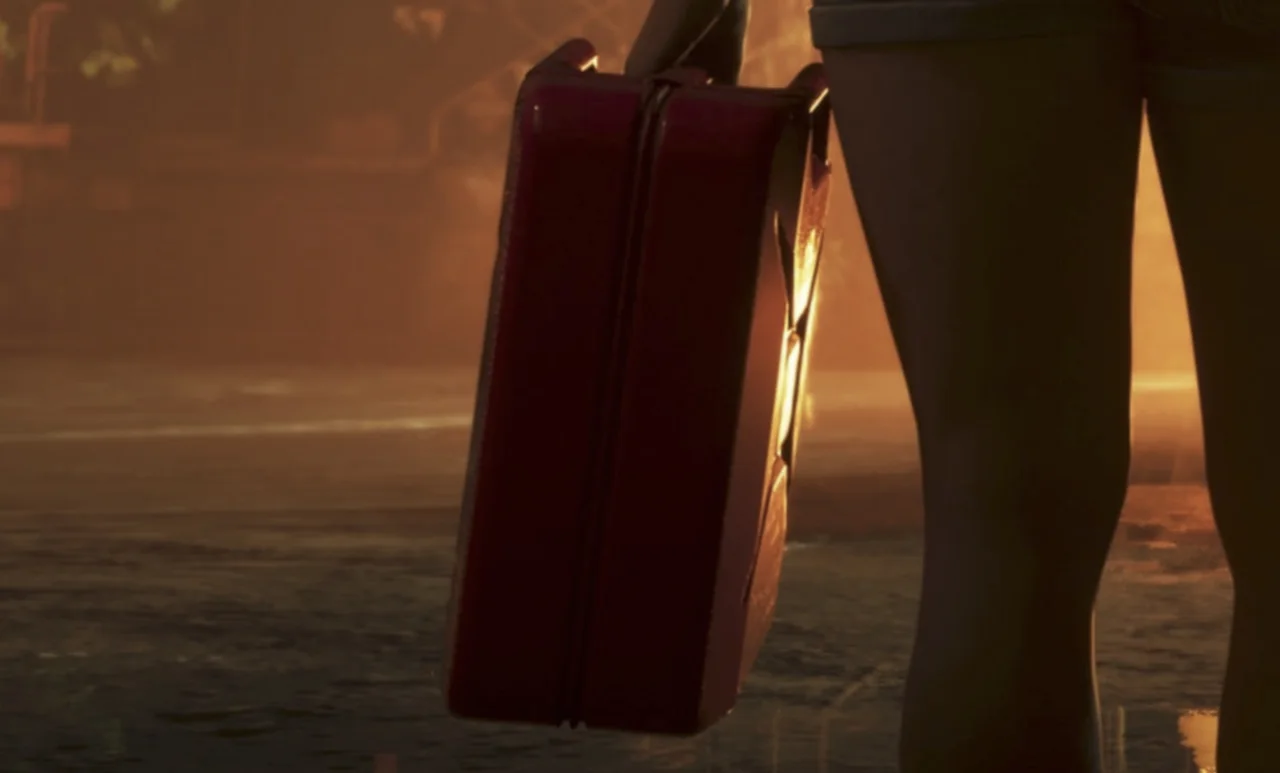 Character carrying a red jerry can at their side through hazy sunset light in GTA 6