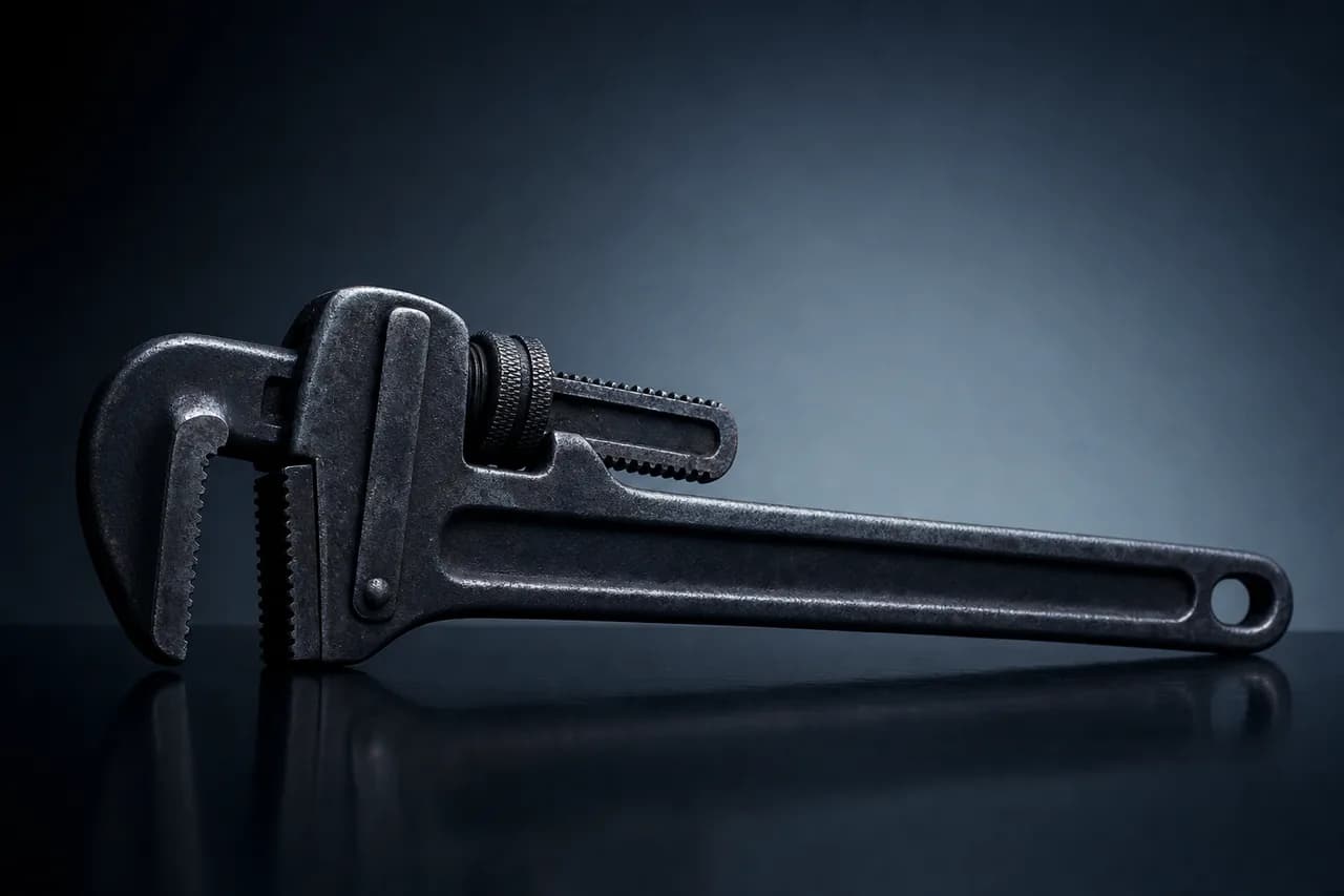 Heavy steel pipe wrench on a dark surface, placeholder render for the GTA 6 melee weapon