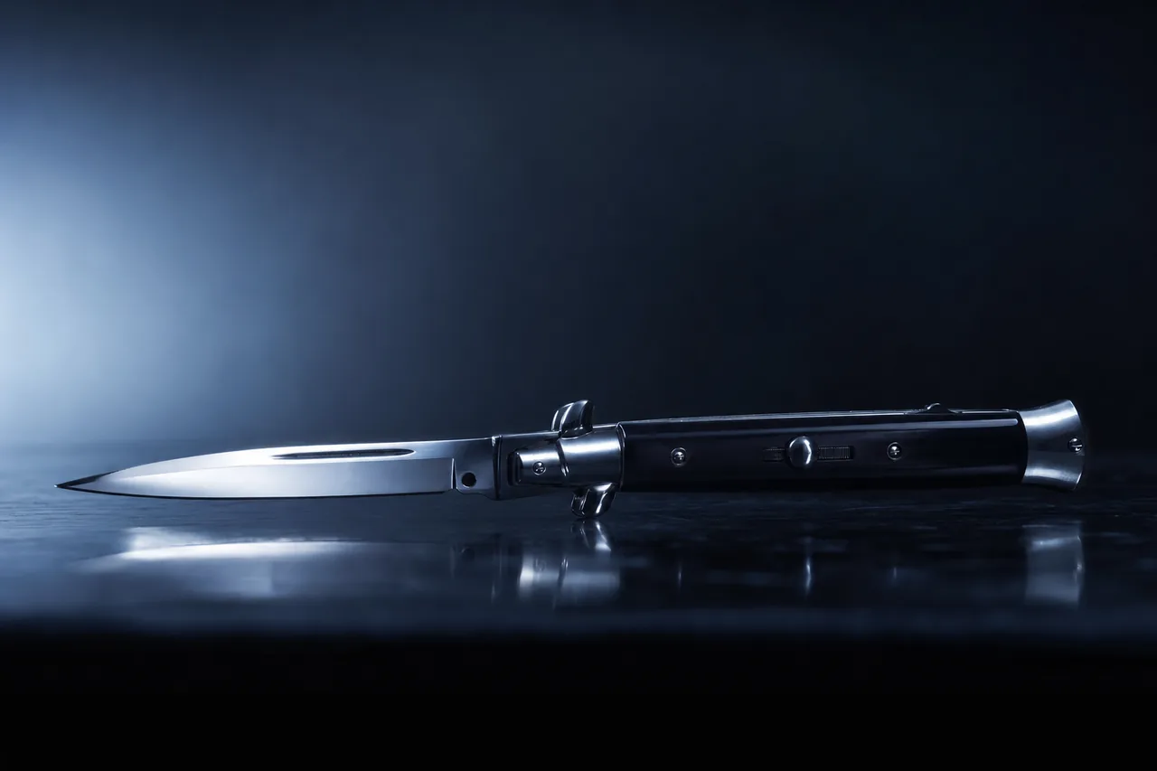 Open switchblade knife on a dark surface, placeholder render for the GTA 6 melee weapon
