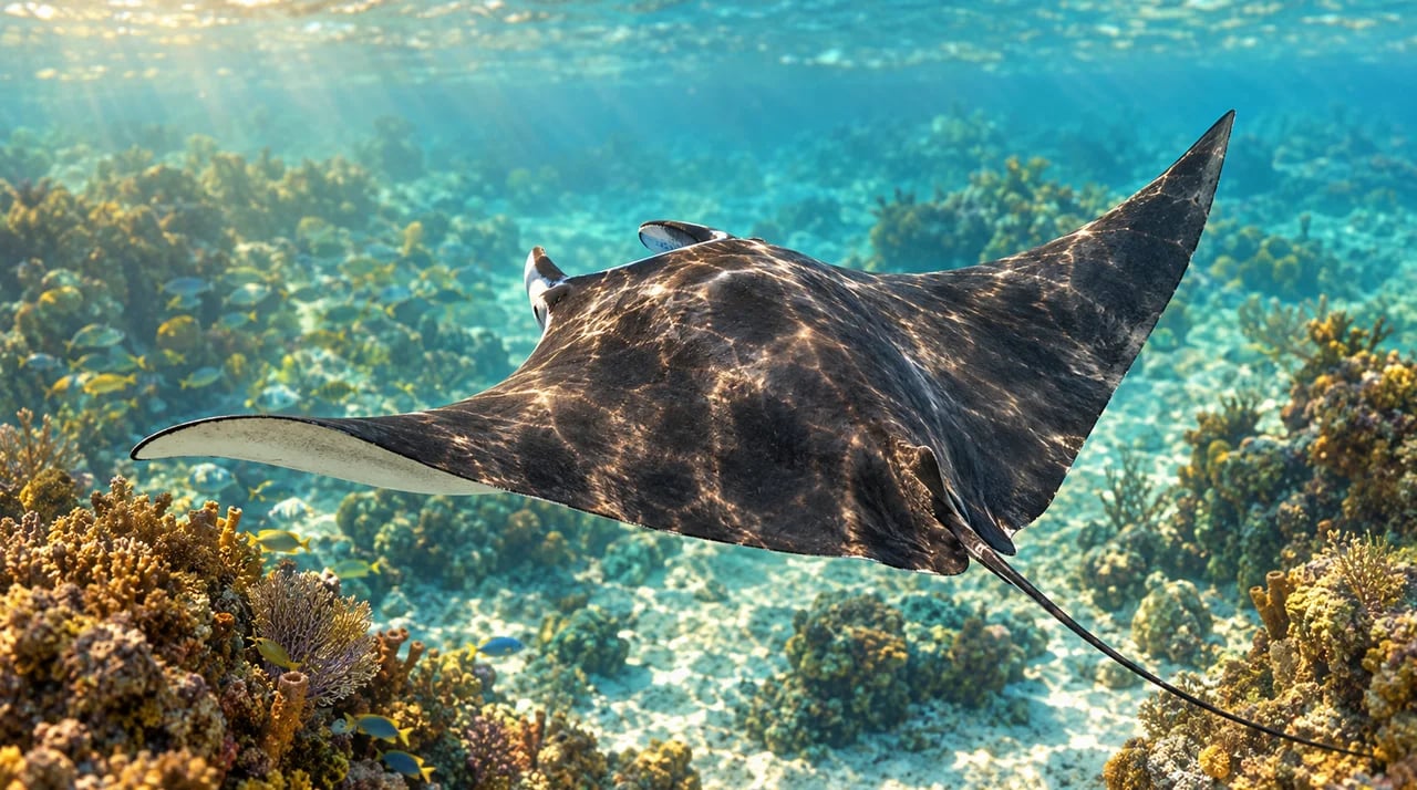 Concept render of a manta ray over a reef in GTA 6