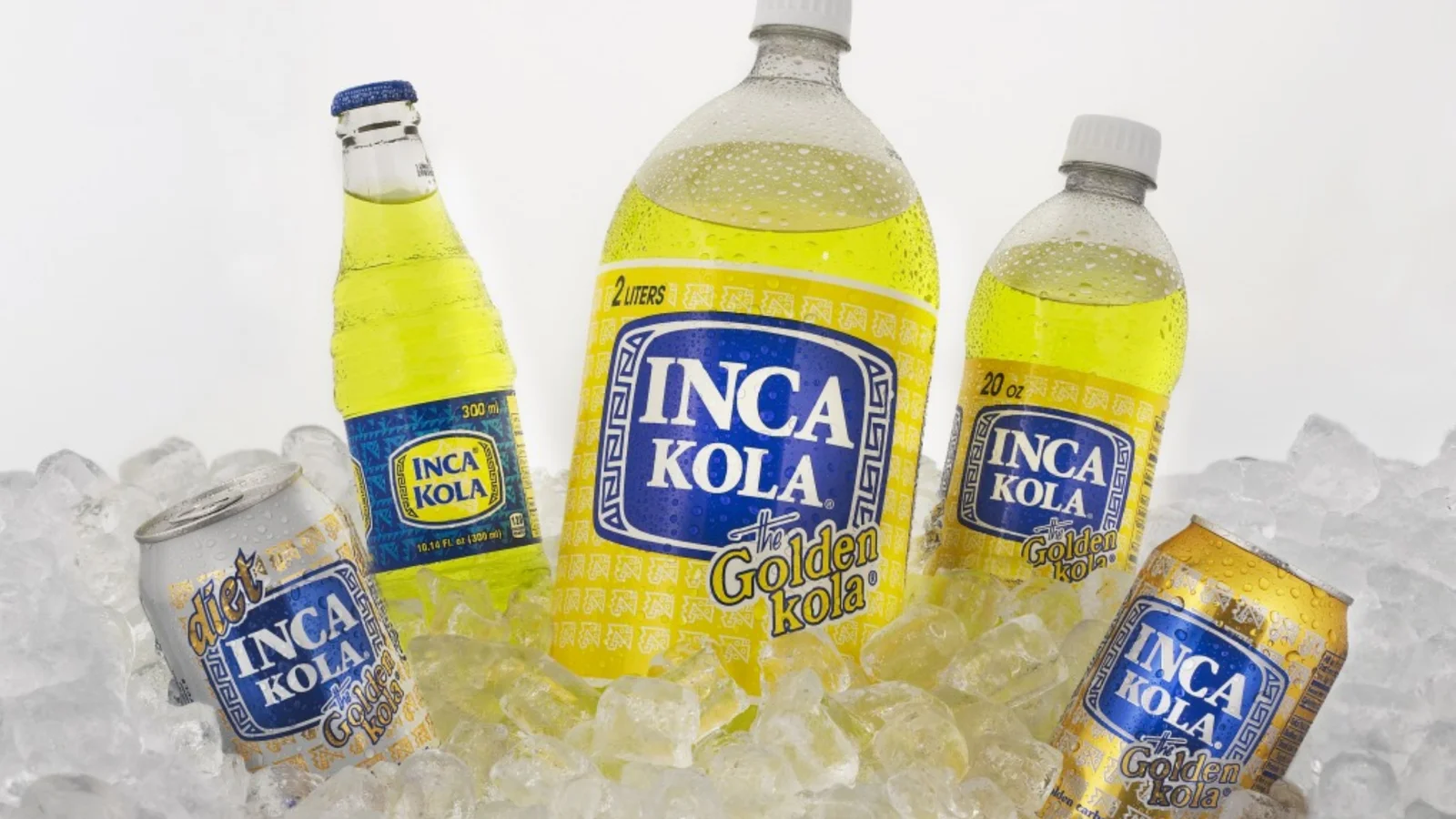 Inca Kola bottles and cans on ice