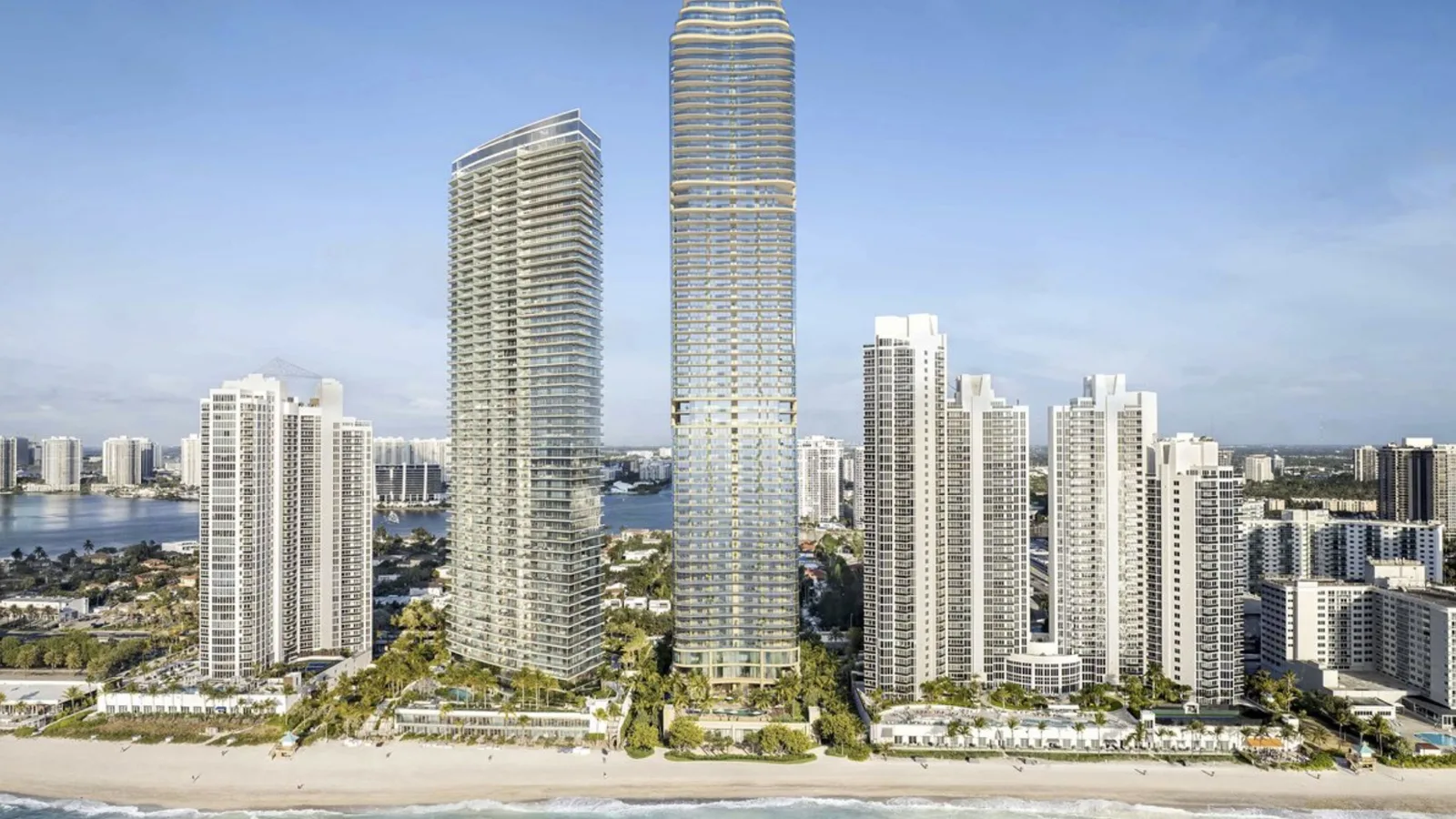 New condominium towers rising along the shoreline