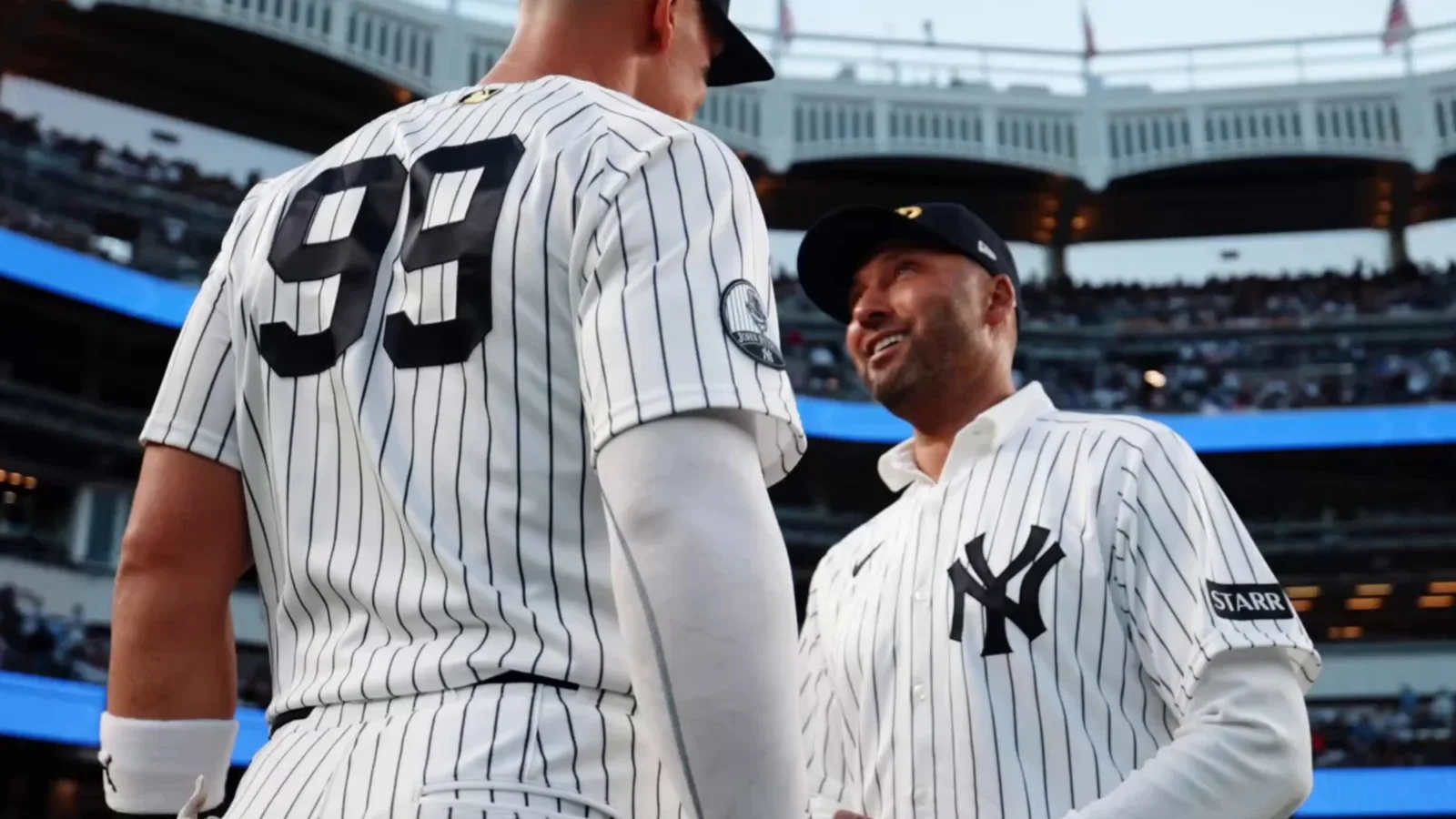 Yankees pinstripes and the interlocking NY at the ballpark