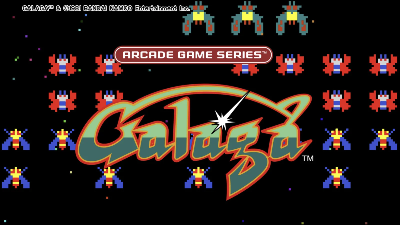 Galaga arcade art with pixel alien sprites