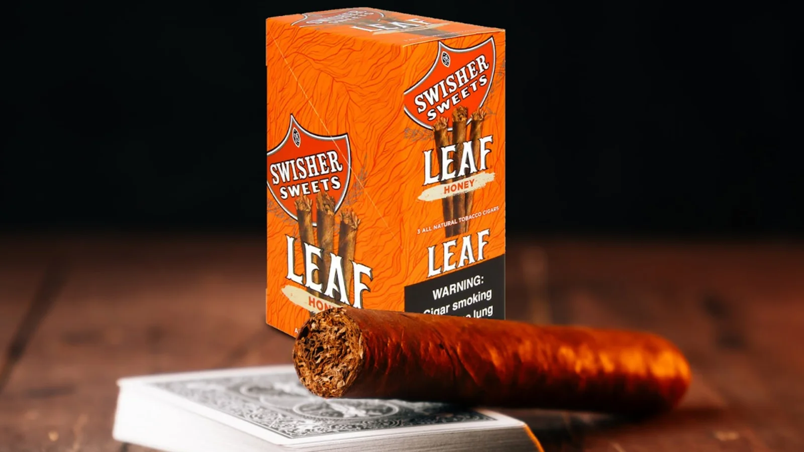 A packet of Swisher Sweets leaf cigarillos on a table