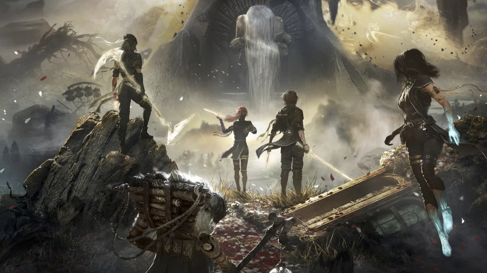 Clair Obscur: Expedition 33 key art beneath a waterfall