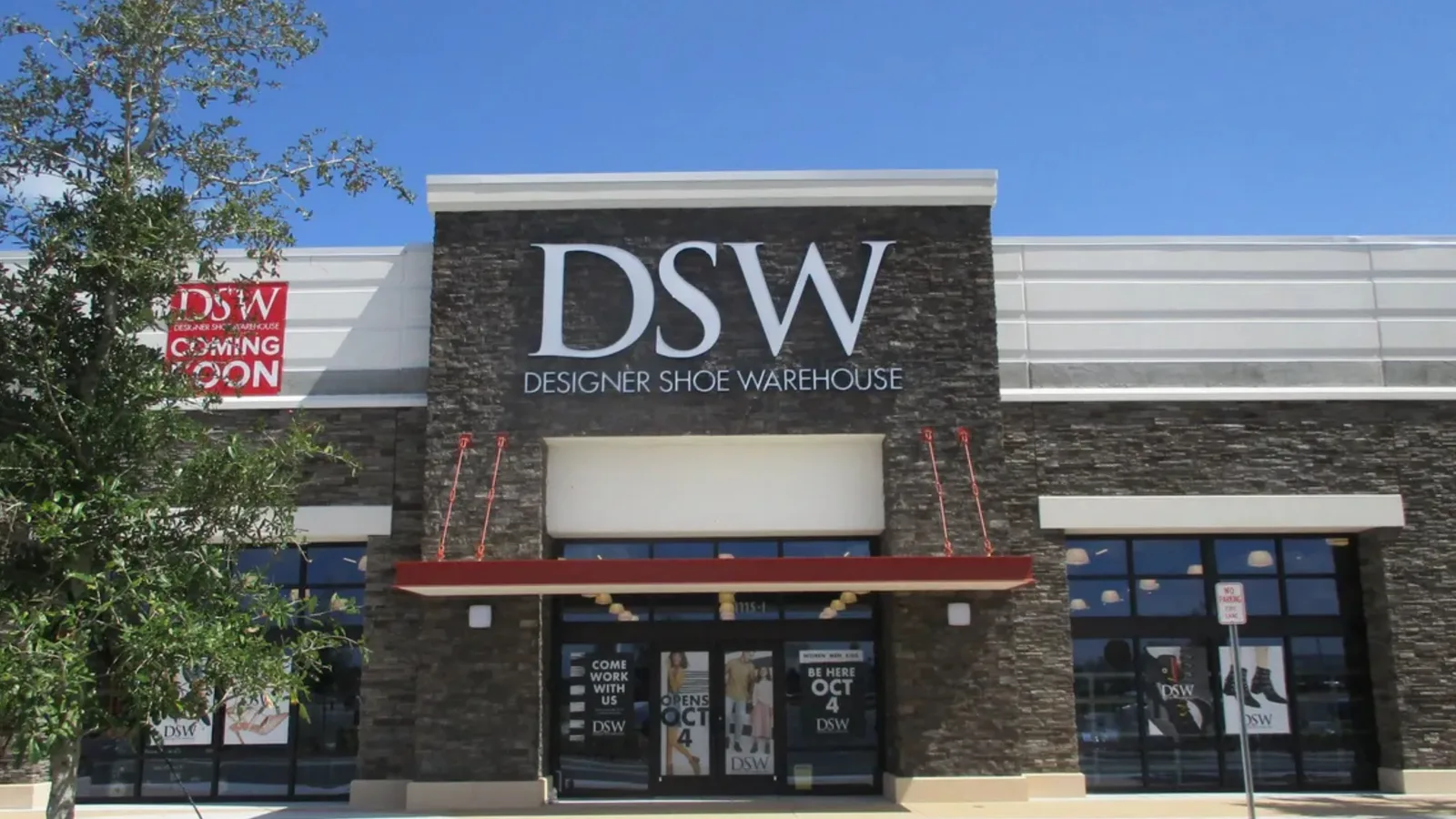 DSW Designer Shoe Warehouse storefront under a coming soon banner