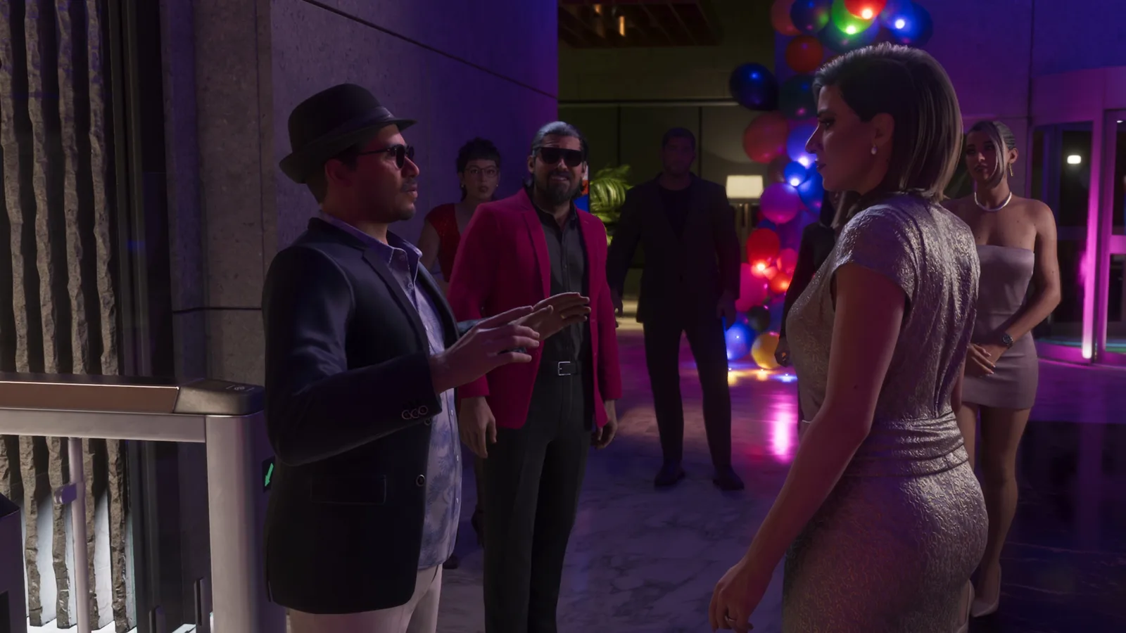 Andres de Leon arriving at the Mega Mundo gala with his entourage in GTA 6.