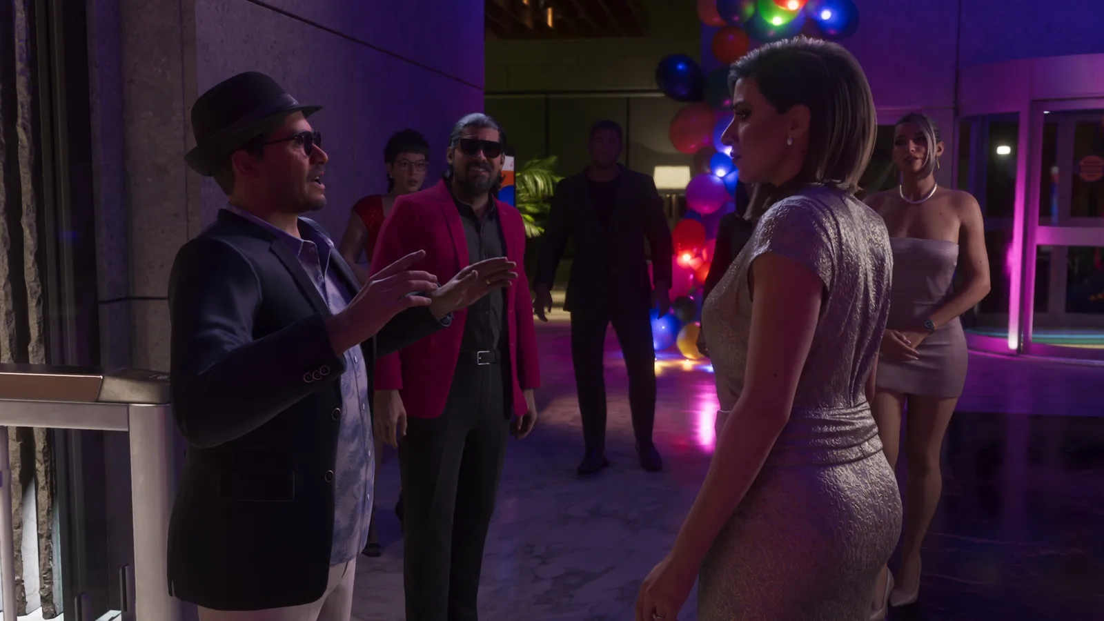 Petra Navarro greeting guests on the floor of the Mega Mundo gala in GTA 6.