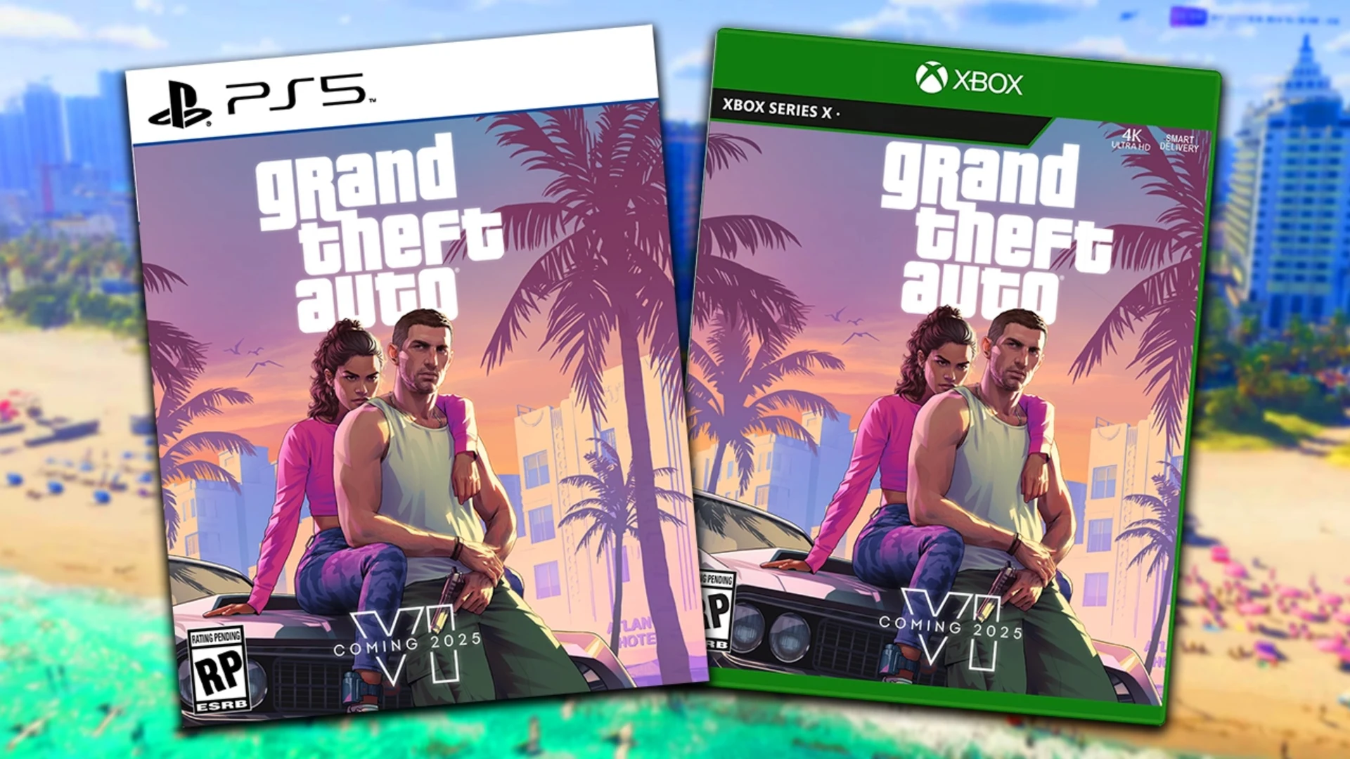 GTA 6 retail box art shown side by side for PS5 and Xbox Series X