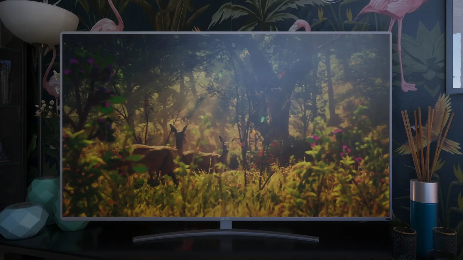An in-game TV in GTA 6 playing a nature documentary with a deer on screen