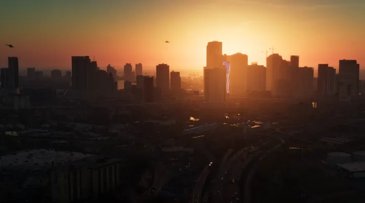 Sunset haze over the skyline