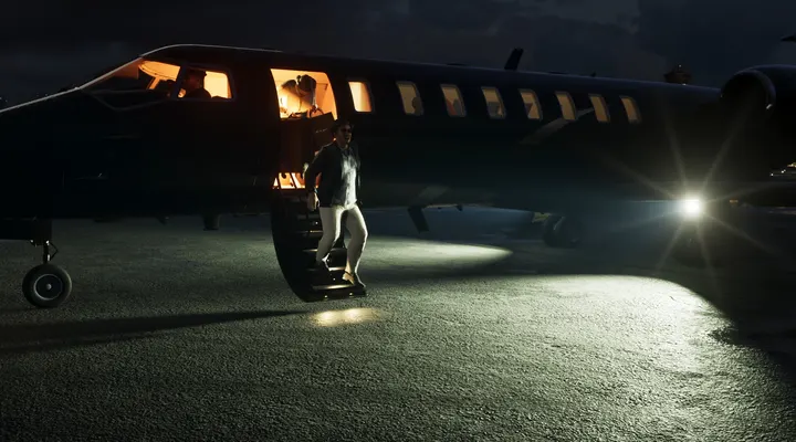 Stepping off the private jet