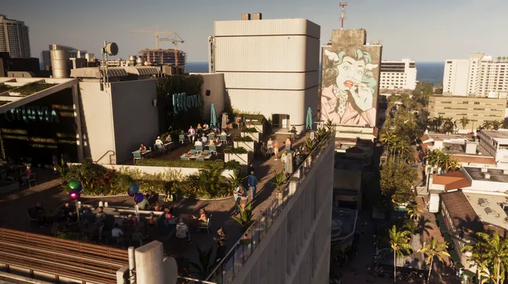 Rooftop terrace under the mural