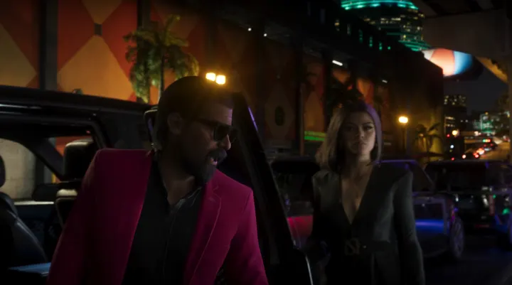 Magenta jacket by the car