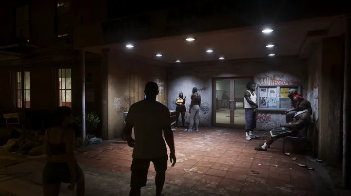 Courtyard hangout after dark