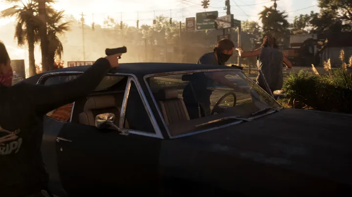 Pistol drawn at golden hour