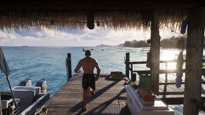 Barefoot dash down the dock