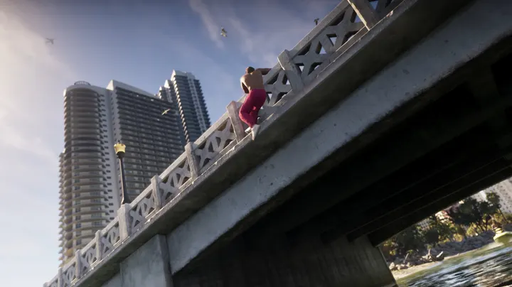 Climbing over the bridge rail