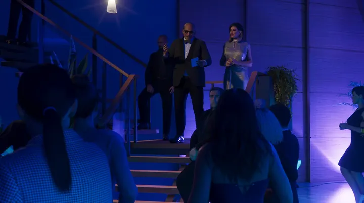 Tuxedo entrance down the stairs
