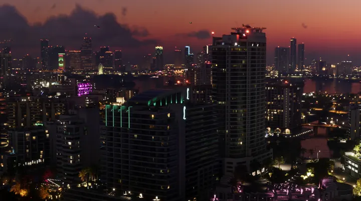 Dusk skyline in neon