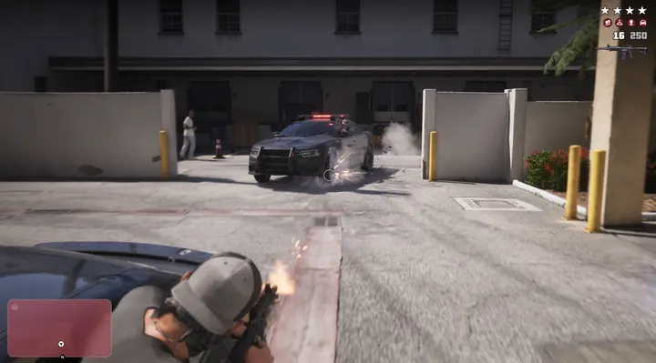 Shootout with the police cruiser