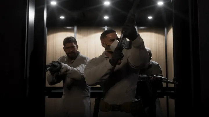 Armed crew in the lift