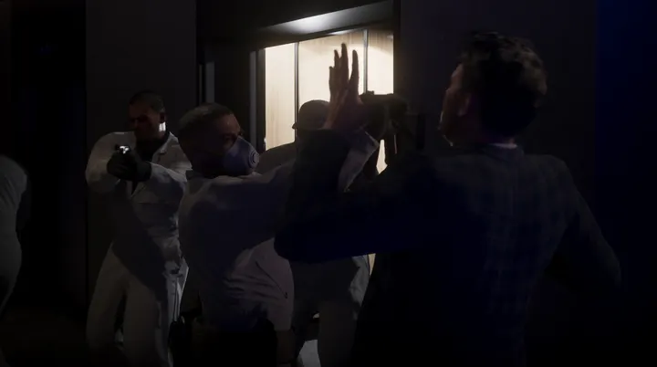 Hands up in the hallway