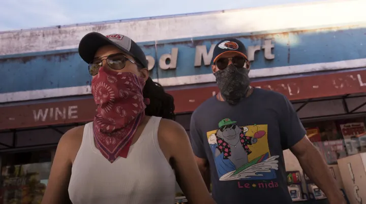 Jason and Lucia masked at the mart