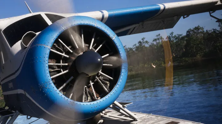 Seaplane propeller over swamp water