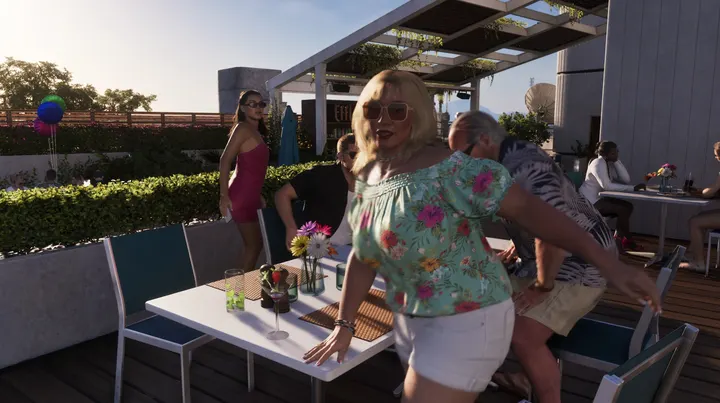 Floral blouse at the terrace party