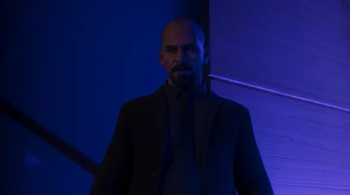 Stern man in the blue light