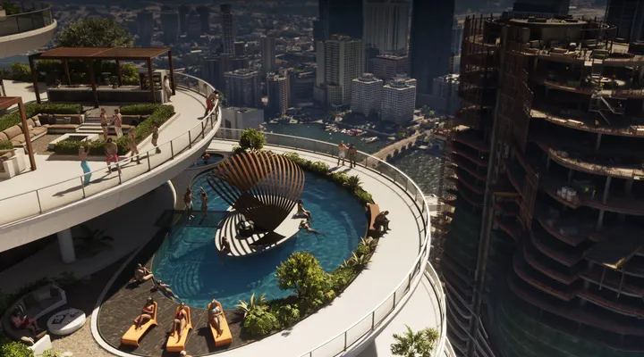 Rooftop pool above the harbour